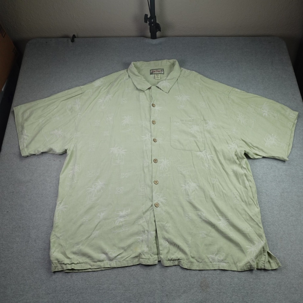 Big Dogs Shirt Mens 4X Green Tropical Button Front Silk Blend Palm Tree
